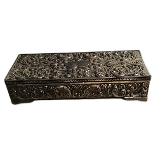 Vintage Godinger Silver Plated Jewelry Box with Floral Repoussé & Velvet Lining - Picture 1 of 7